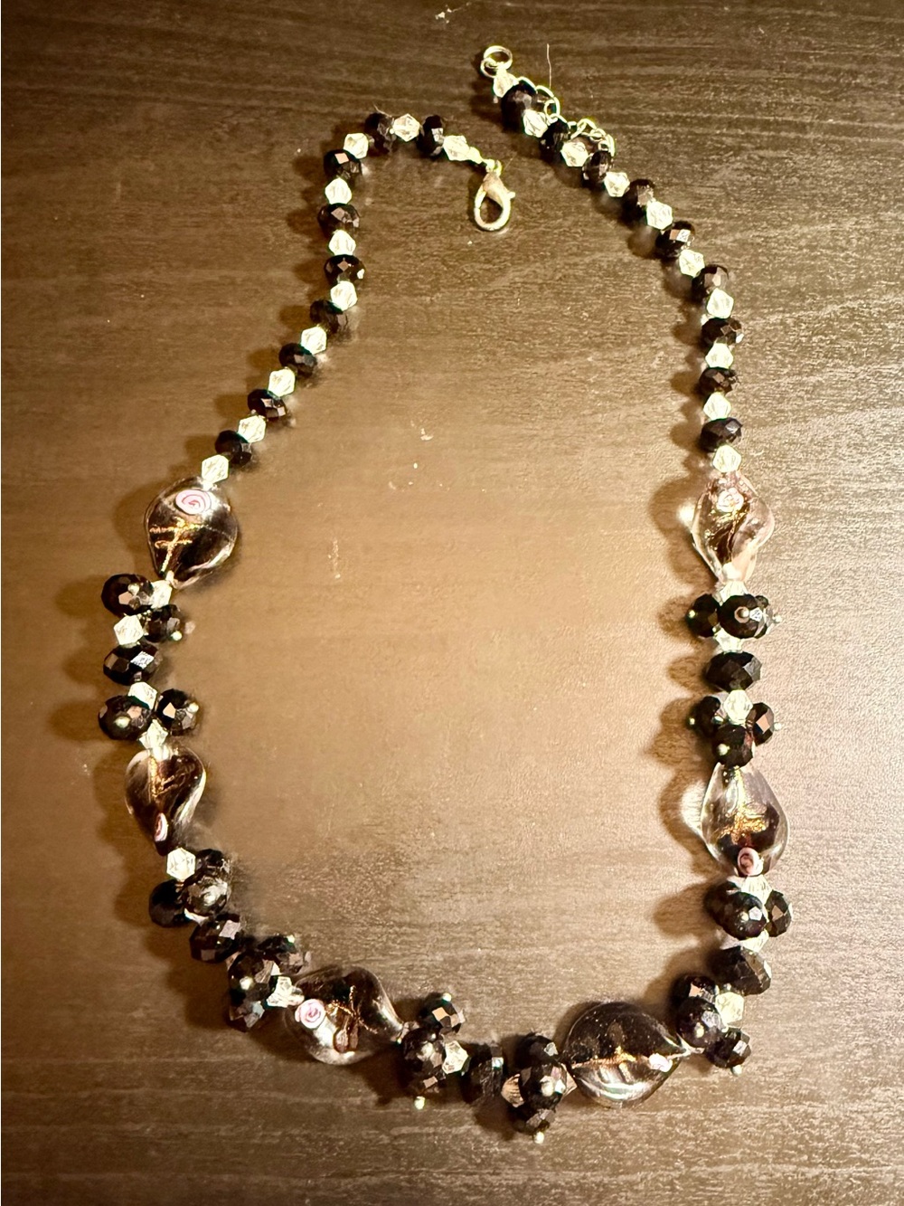 Vintage Murano-style Handcrafted Black & Magenta Glass Bead Necklace